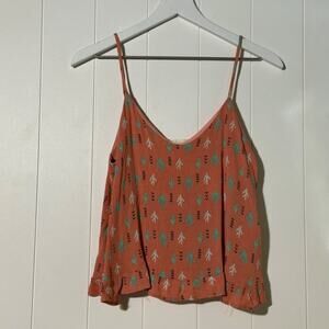 Crescent Tank Women's Medium Boho Cactus Print Ruffle Hem Spaghetti Strap Orange